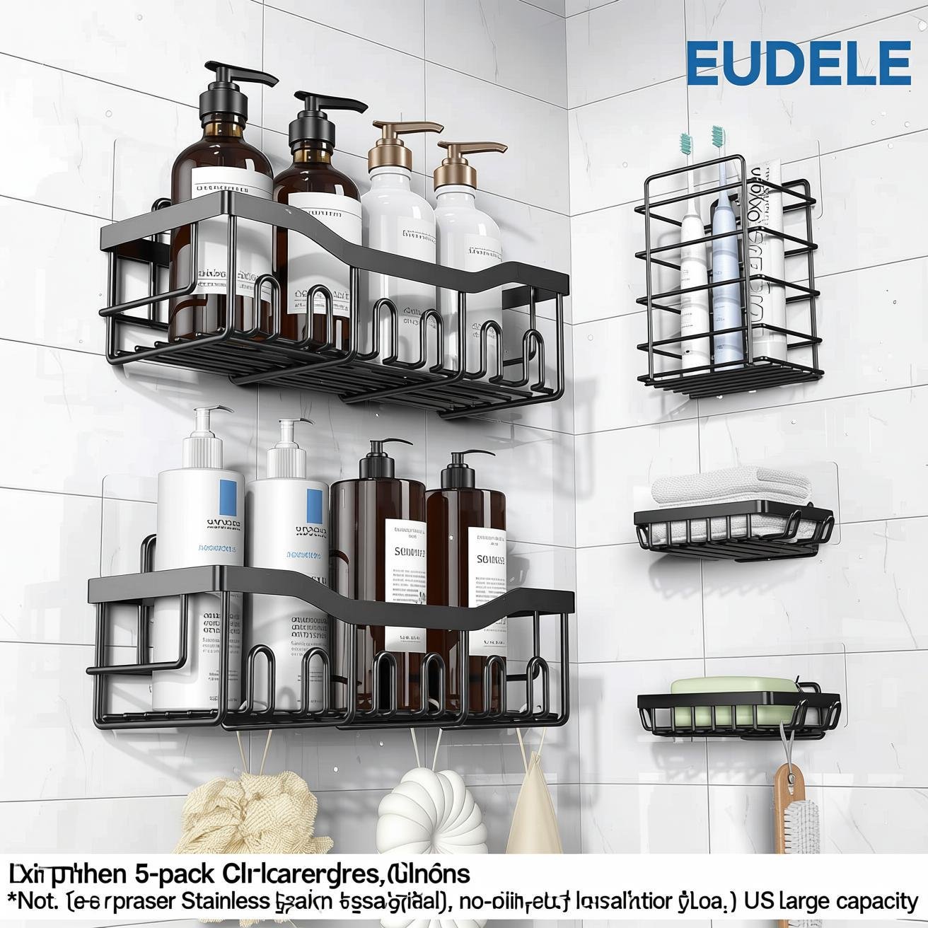 Adhesive Shower Caddy, 5 Pack Rustproof Stainless Steel...