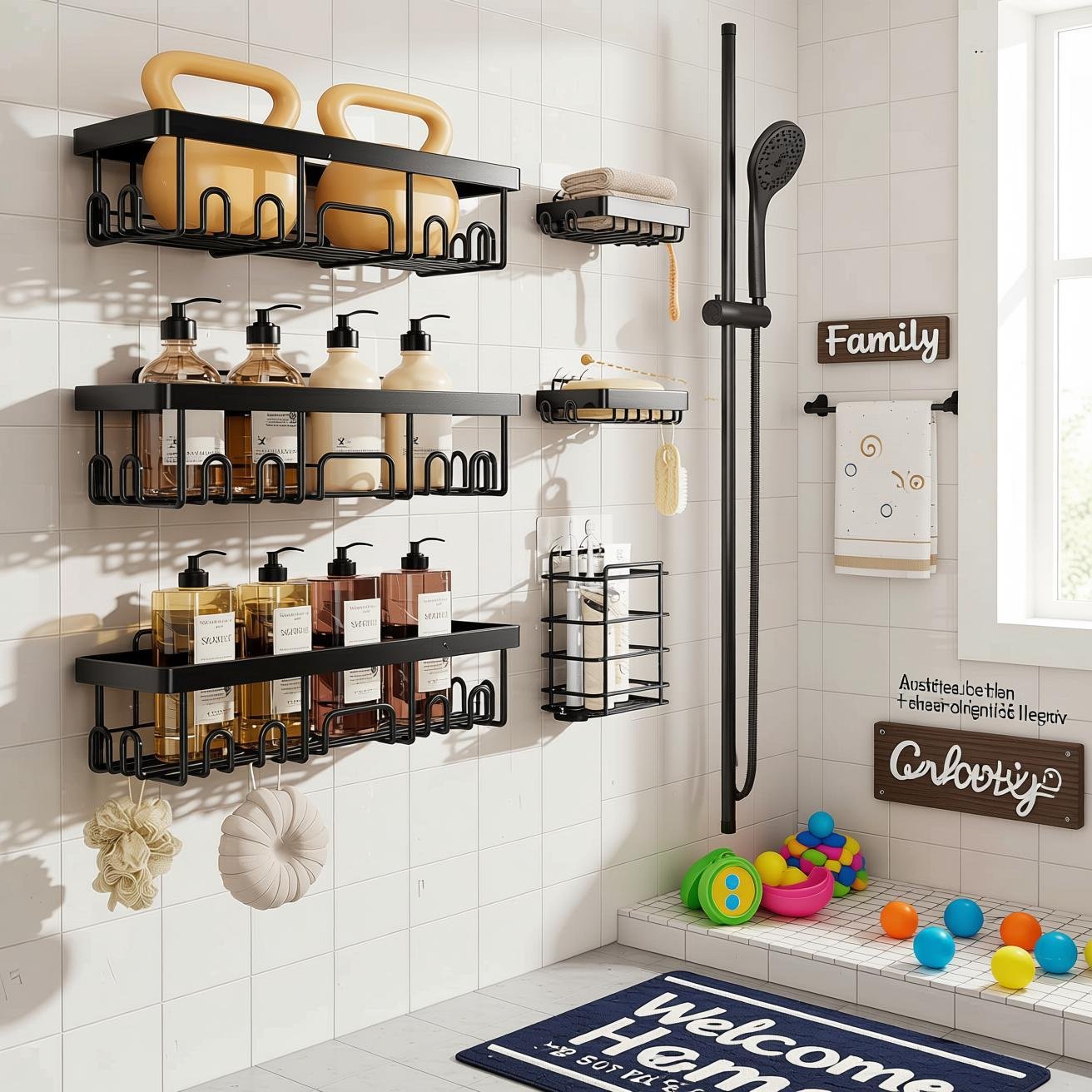 no-drill bathroom organizer - Veken 6 Pack for families