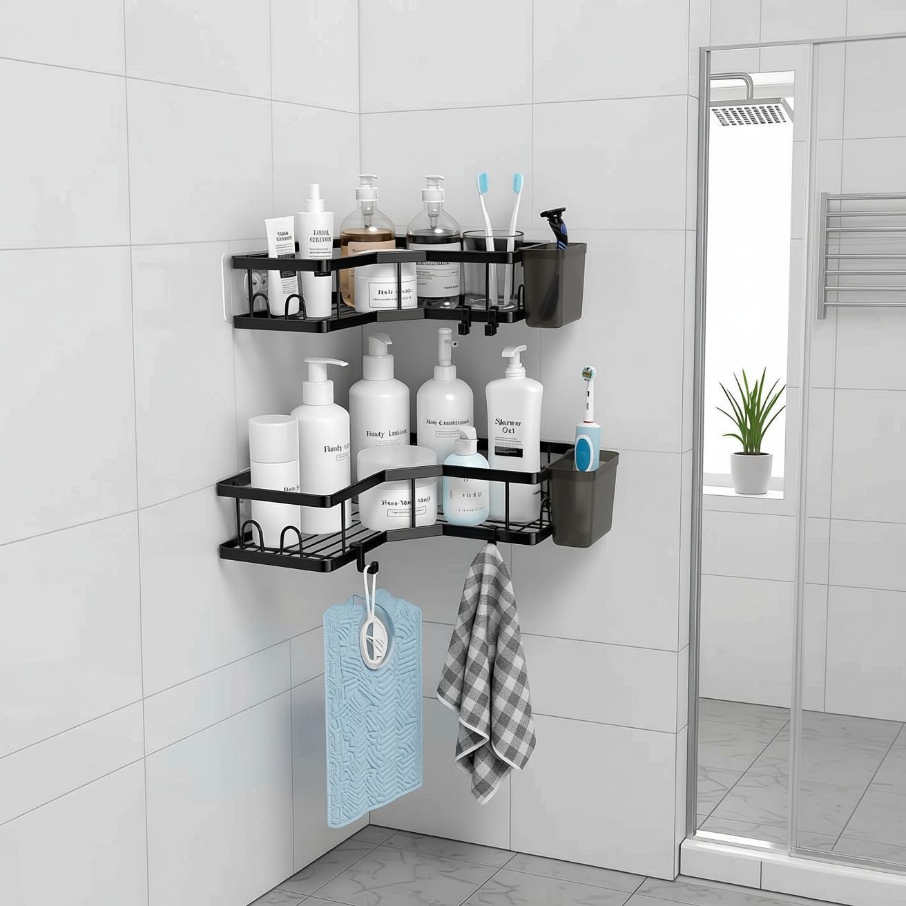 no-drill AKTECKE 2 Pack Corner Shower Caddy bathroom organizer for small shower rentals
