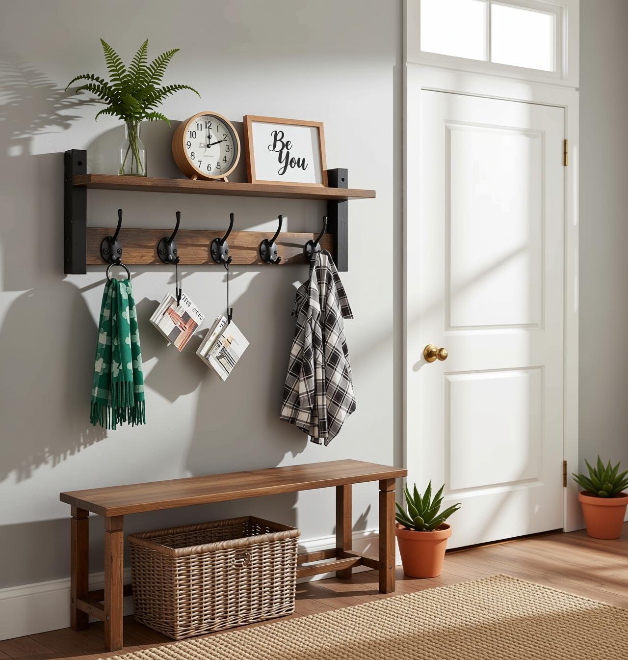 Wall Hooks with Shelf, Wood Coat Rack with Shelf...