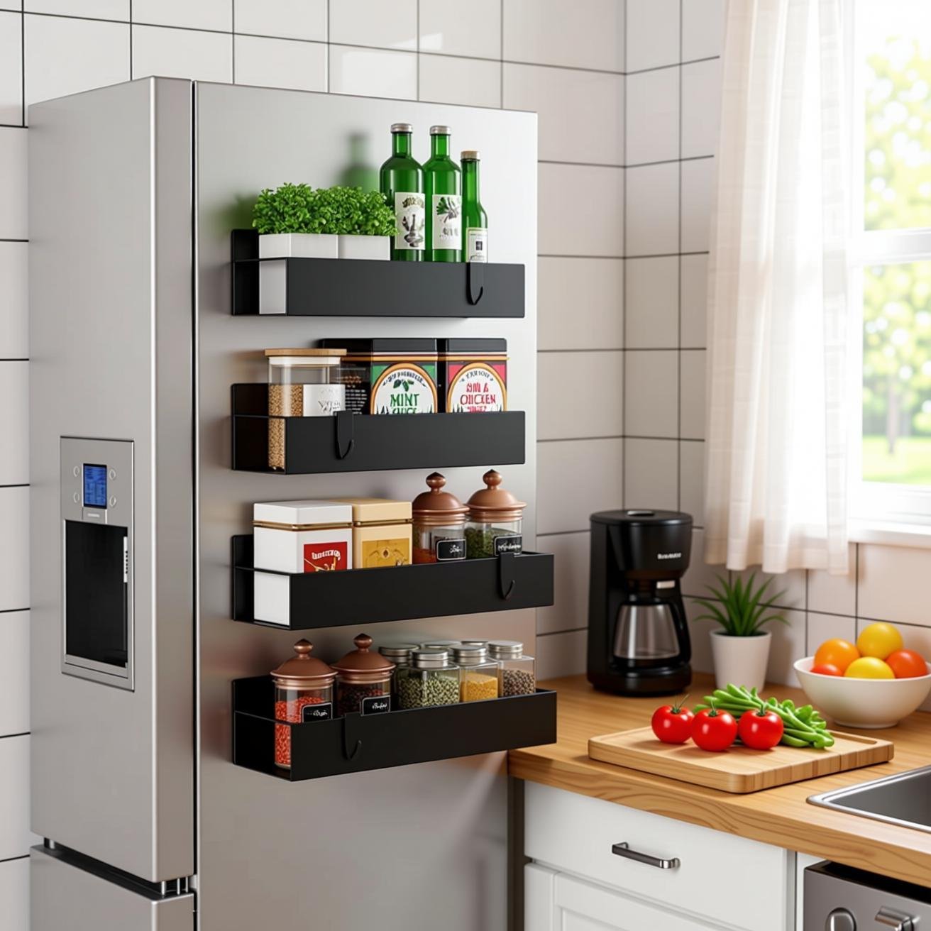 Metal 4 Pack Magnetic Spice Storage Rack Organizer for...