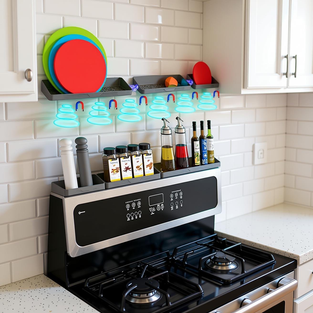 no-drill kitchen gap organizer - Foeacry 30 Inch Silicone Stove Top Shelf Magnetic for renters