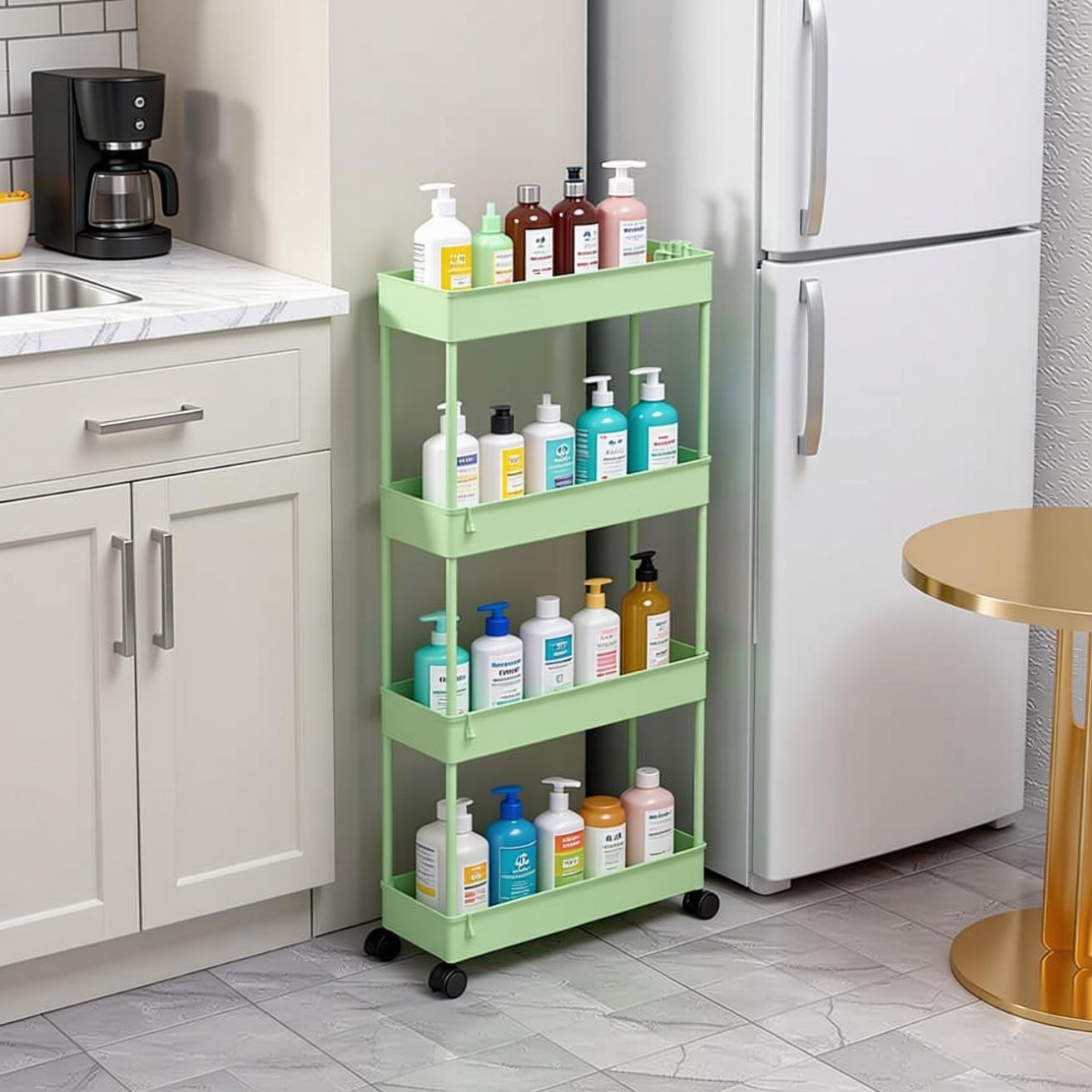 no-drill kitchen gap organizer SPACELEAD 4 Tier Slim Rolling Cart – renter-friendly narrow storage