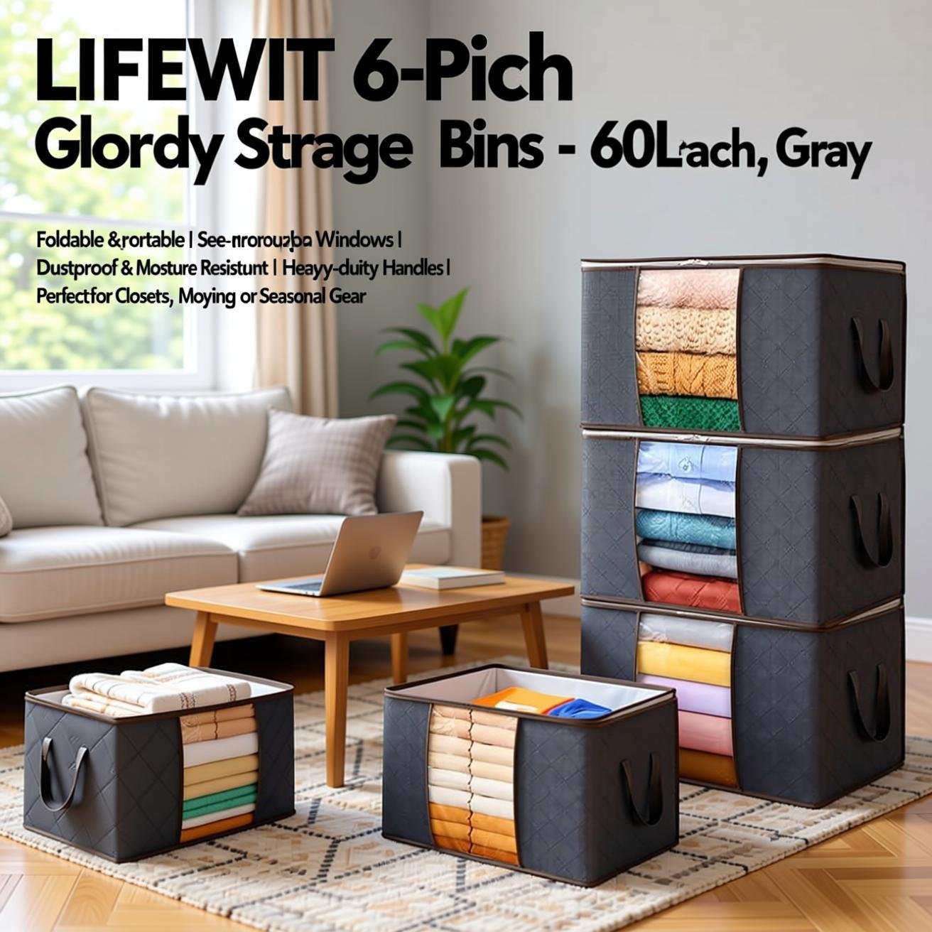 no-drill wardrobe organizer - Lifewit Foldable Bins for Renter Moving & Under-Bed Storage