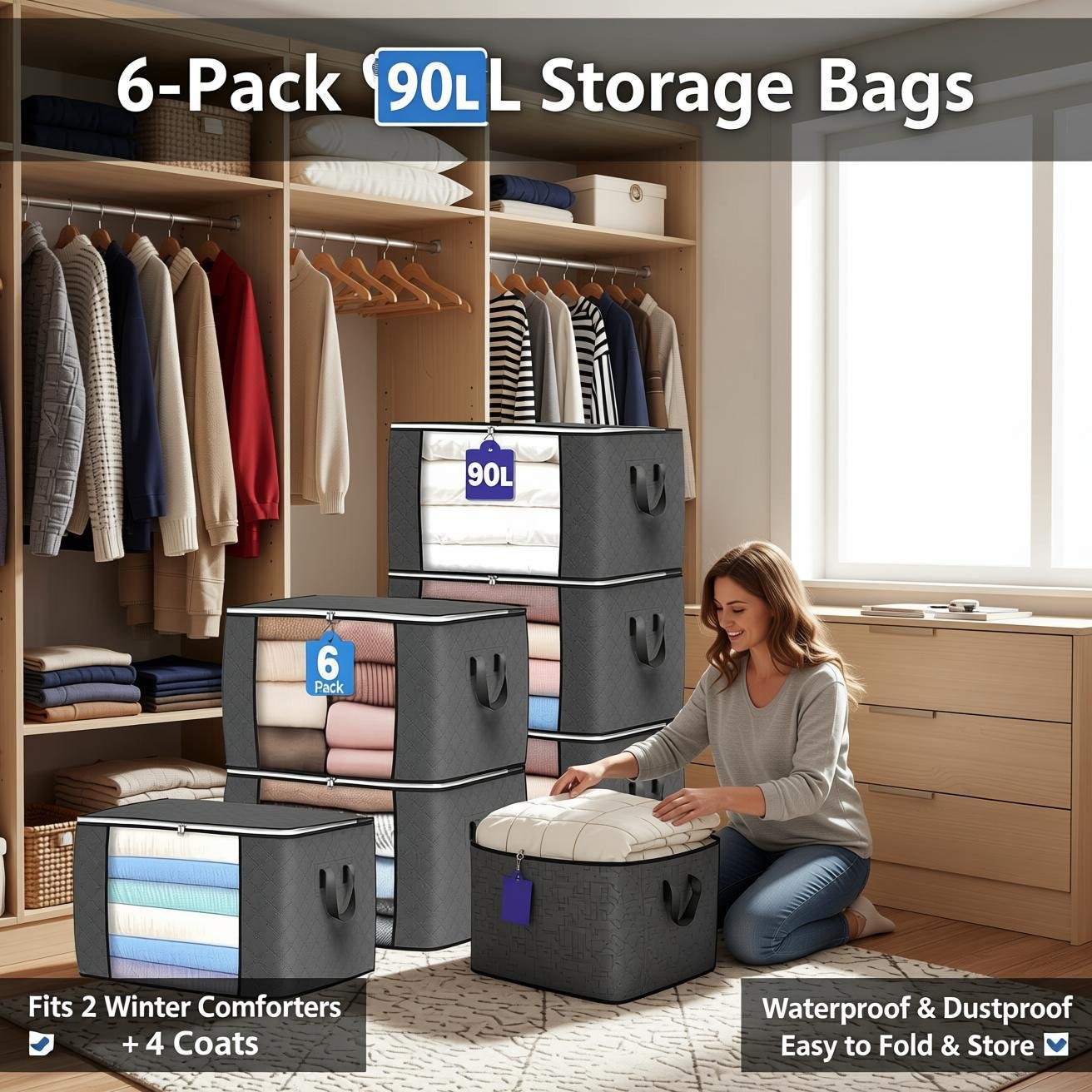 Amazon Basics Vacuum Bags – No-Drill Space-Saver for Renter Seasonal Storage