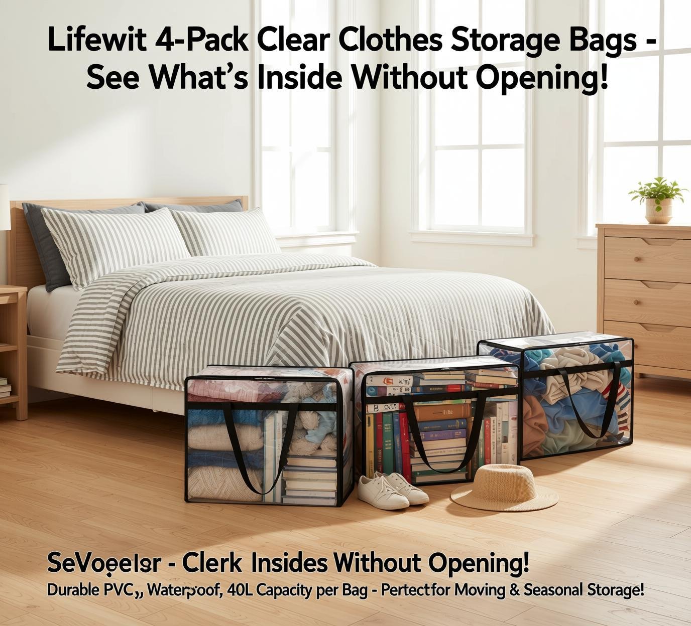 Lifewit 4 Pack Clear Clothes Storage Bags - no-drill wardrobe organizer