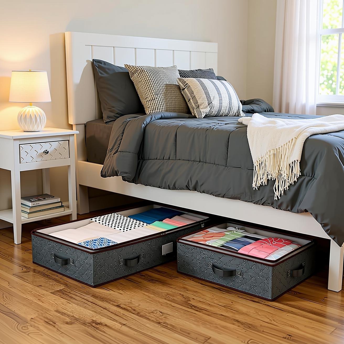 no-drill wardrobe organizer ZOBER Under Bed Storage Bins