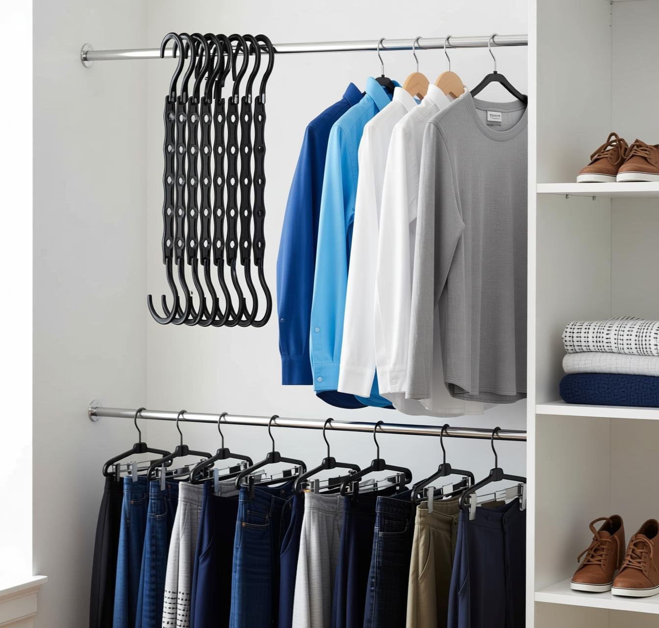 HOUSE DAY Space Saving Hangers - no-drill wardrobe organizer
