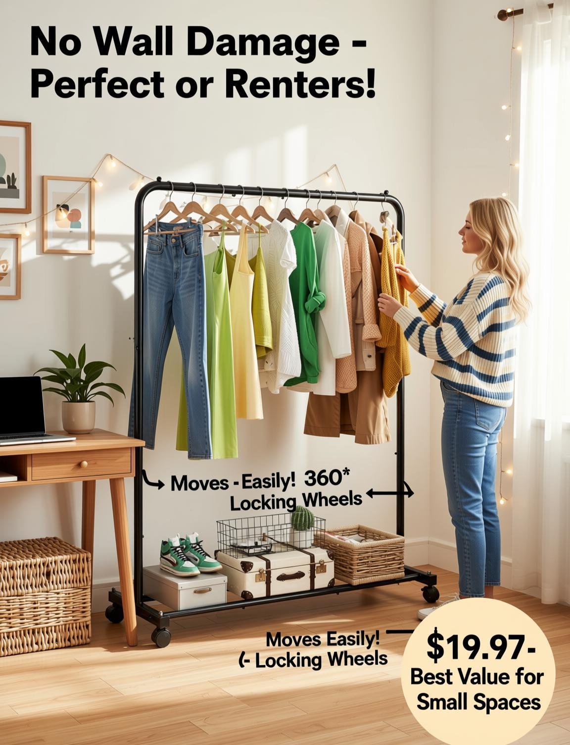 Simple Trending Standard Clothes Clothing Garment Rack - no-drill wardrobe organizer