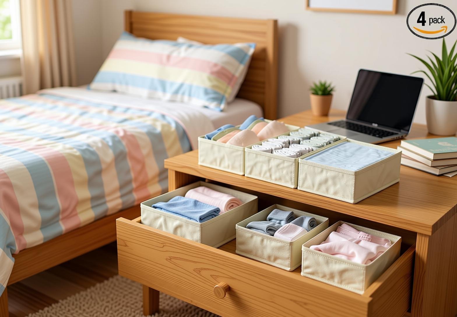 Drawer Organizers Clothes, Set of 4 Dresser Organizer Bins,...