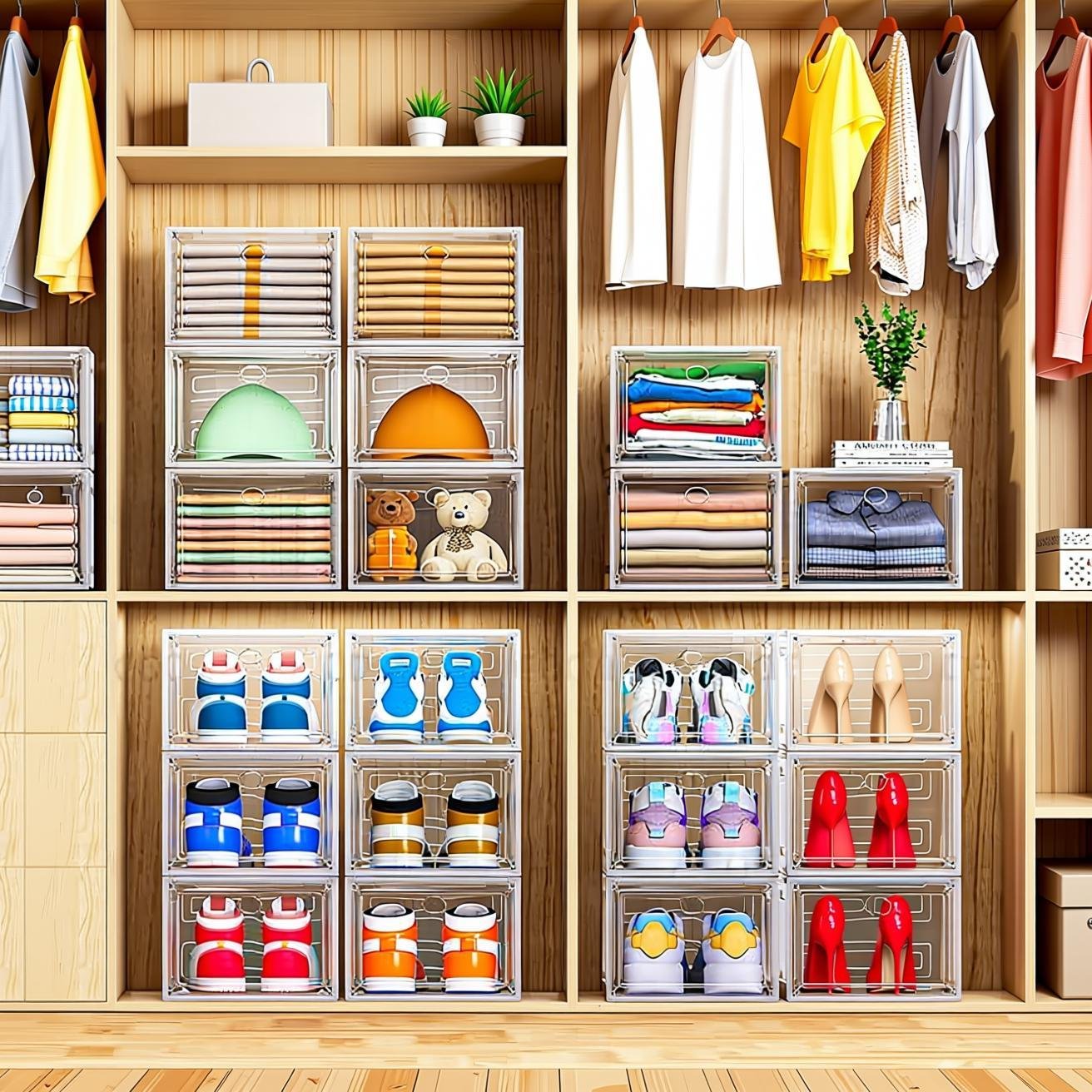 Clear Shoe Storage Organizer with Magnetic Door, Sturdy...