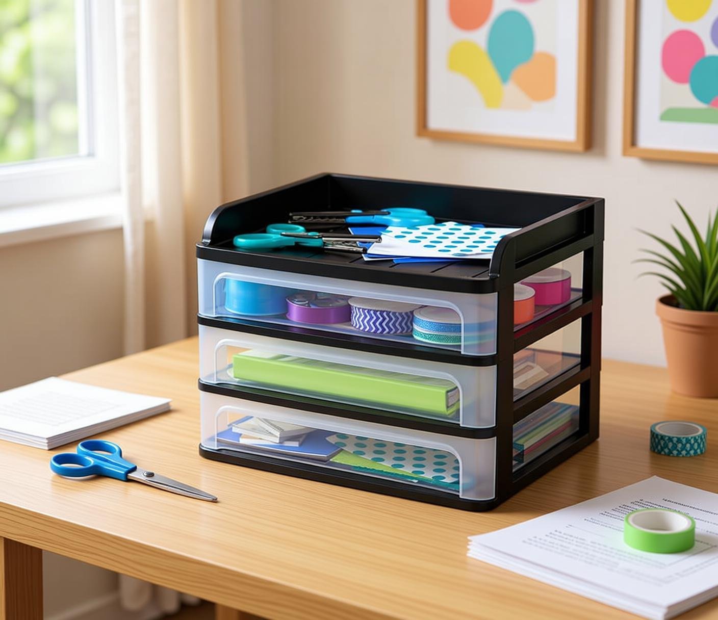 USA Plastic Desk Top 3-Drawer Storage Organizer with Paper...