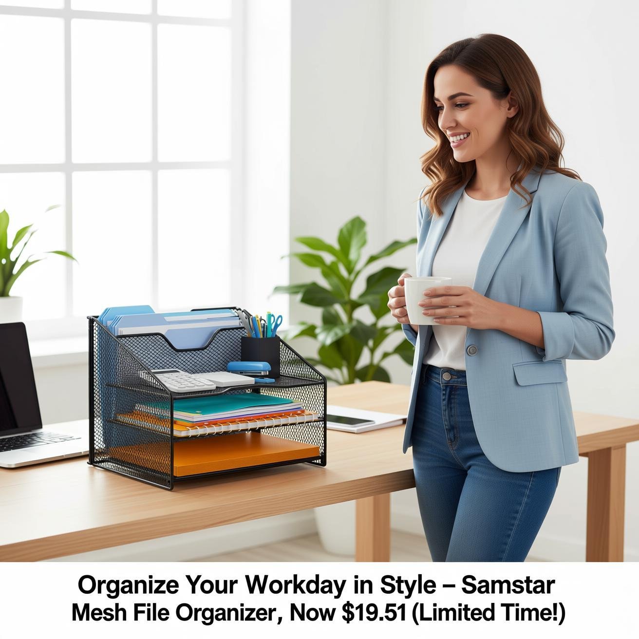 rental-friendly desktop organizer Simple Houseware Mesh Desk Organizer