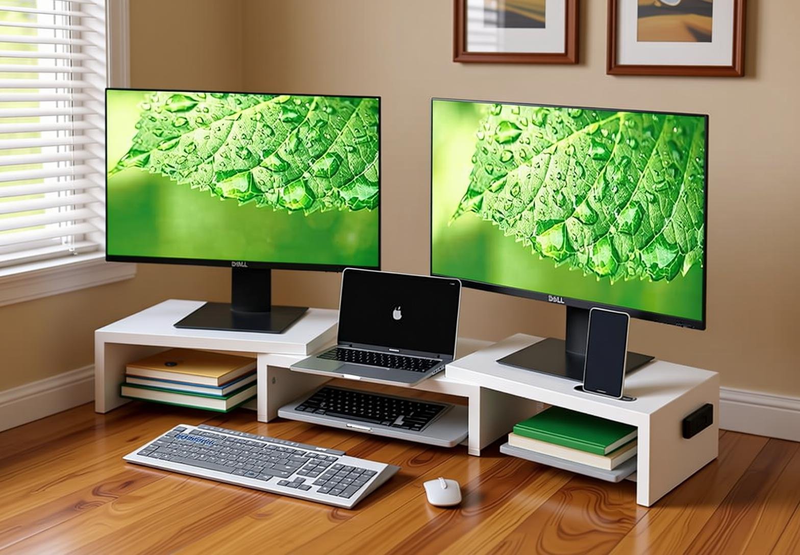 no-drill desktop organizer BONTEC Dual Monitor Stand Riser