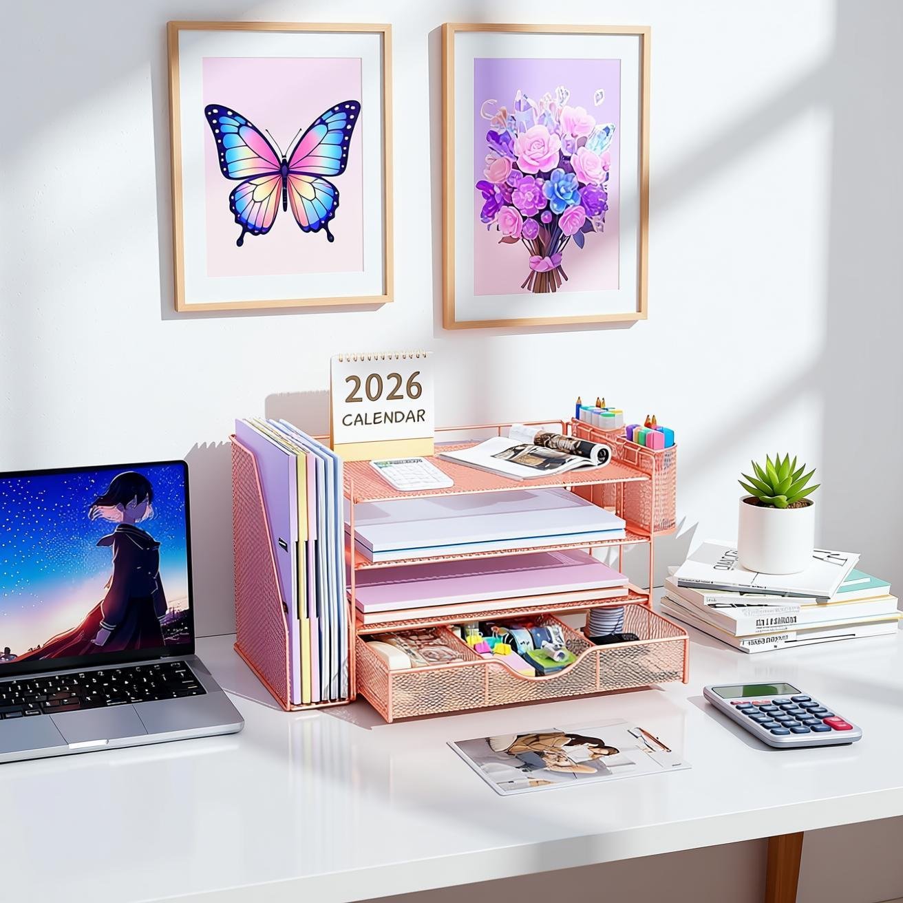 no-drill desktop organizer gianotter 4-Tier File Organizer with Drawer and Pen Holders