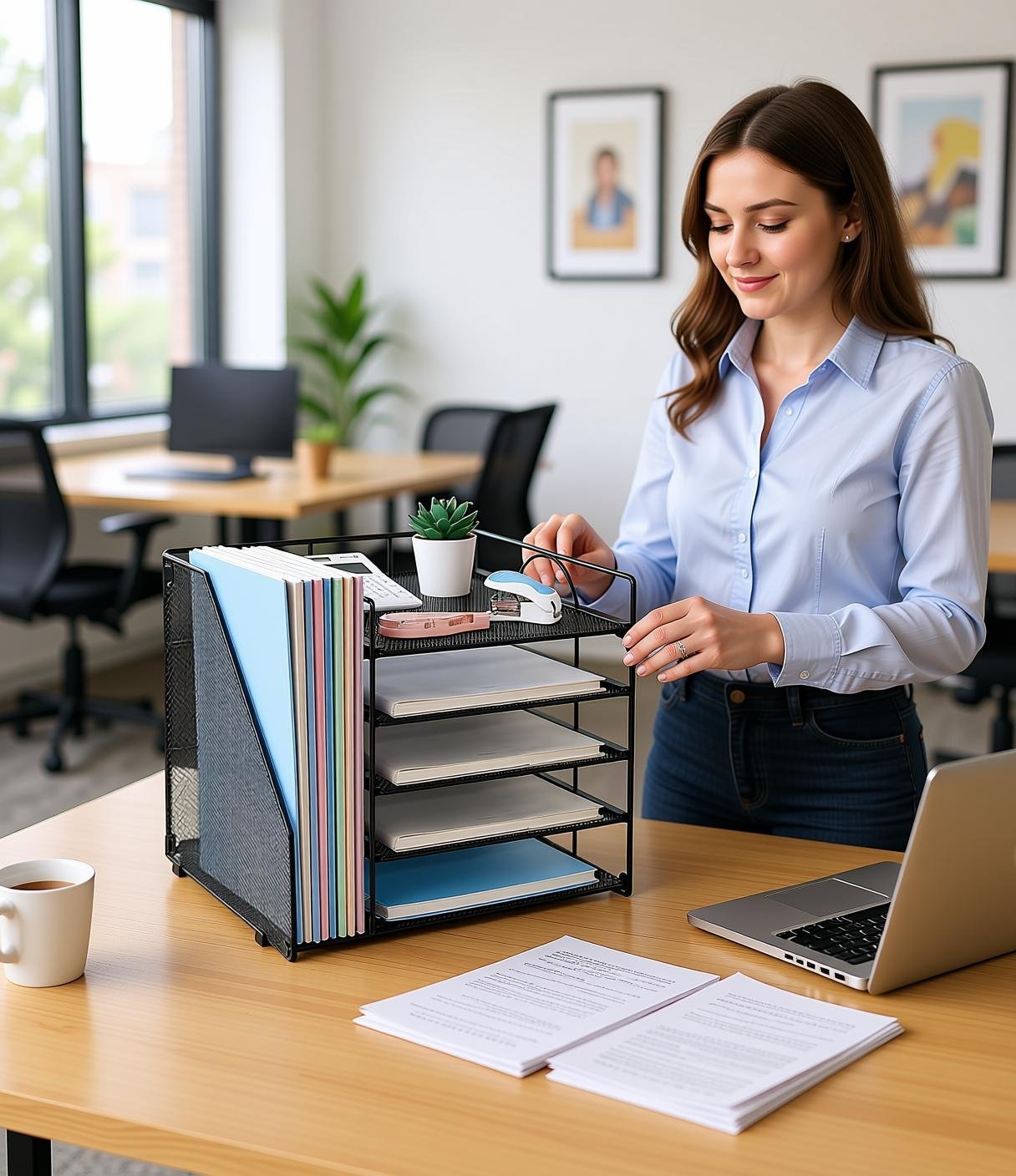 no-drill desktop organizer LEKETREE 5-Tier Paper Letter Tray Organizer