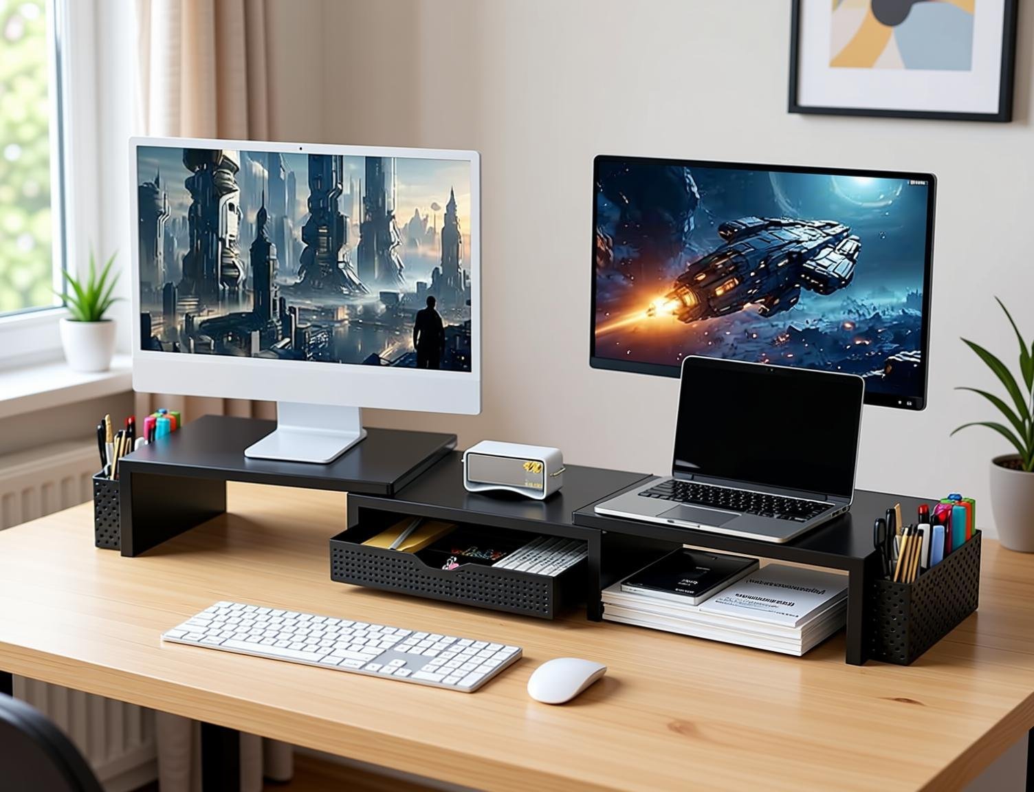 gianotter Dual Monitor Stand Riser - no-drill desktop organizer