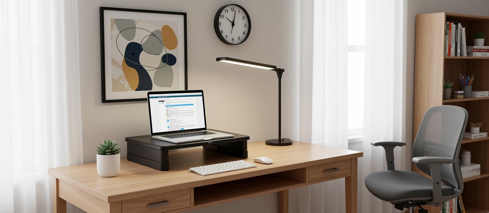 space-saving small desk organizer Amazon Basics Height Adjustable Monitor Stand Riser