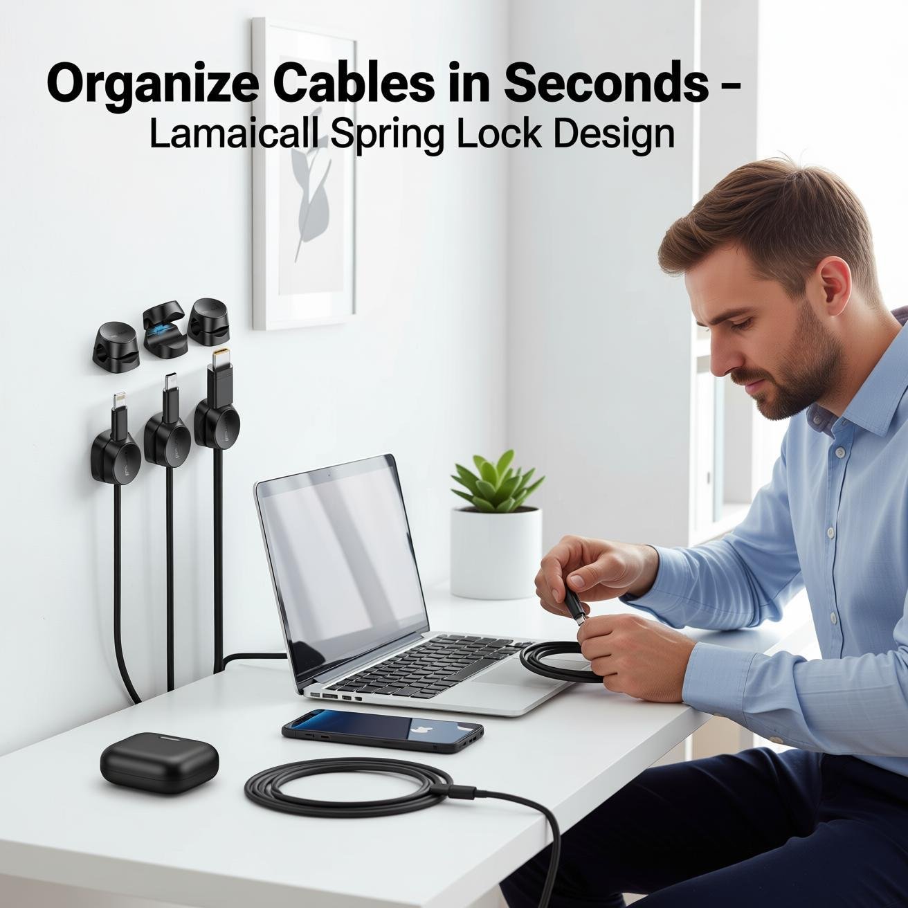 no-drill cable management Lamicall Spring Cable Holder Clips