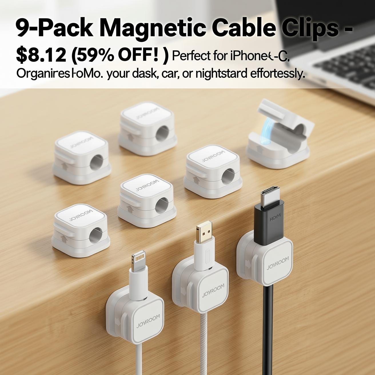 no-drill desktop organizer JOYROOM Magnetic Cable Clips